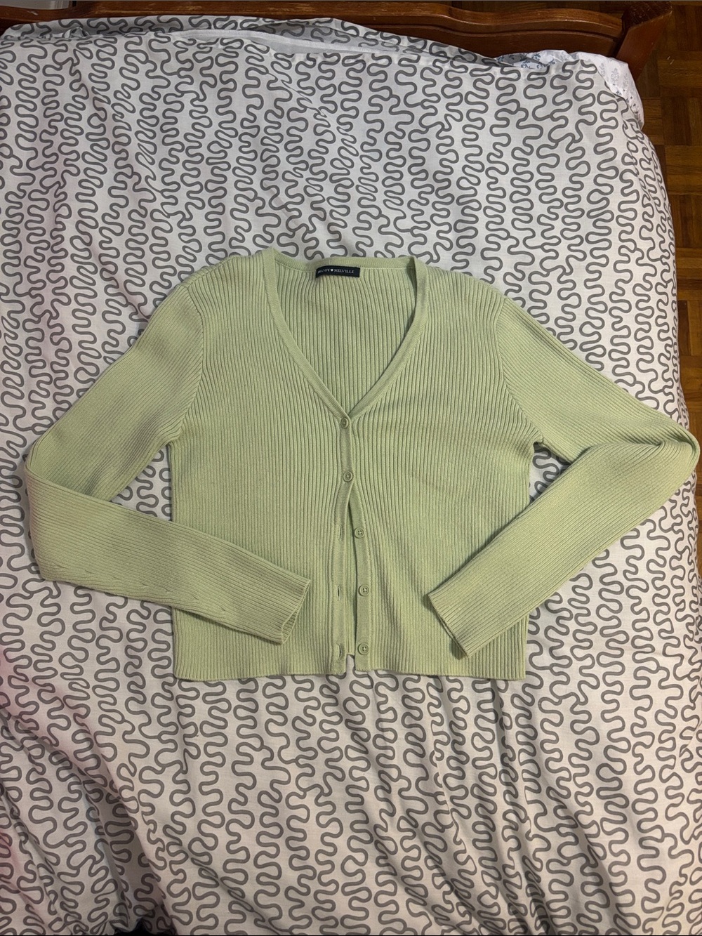 Brandy Melville Light Green Ribbed V-Neck Button-Front Women's Sweater
